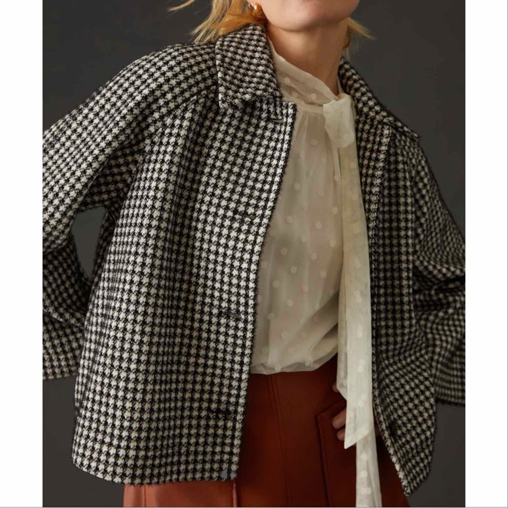 Anthropologie Greylin Cropped Swing Jacket Black White Button Down Size Small